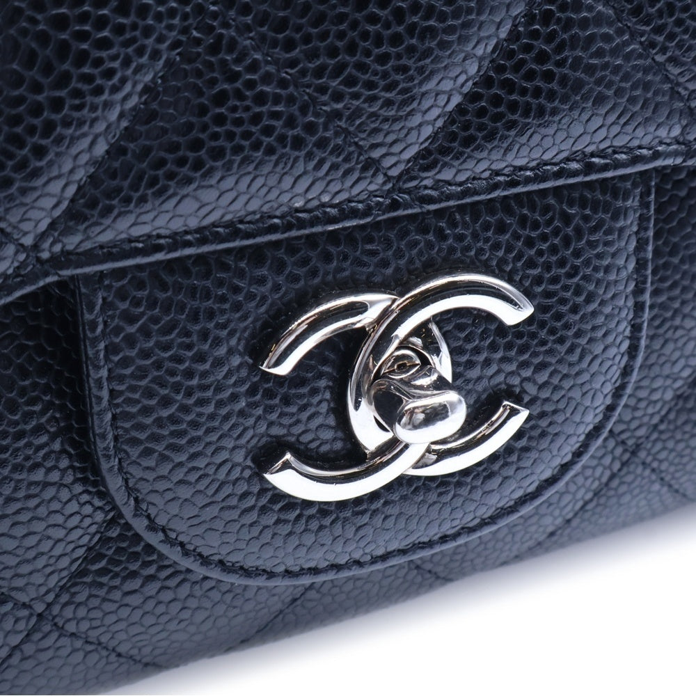 CHANEL(シャネル) デカマトラッセ30 ココマーク キャビアスキン Sフラップ/Wチェーンショルダーバッグ SV金具 ブラック