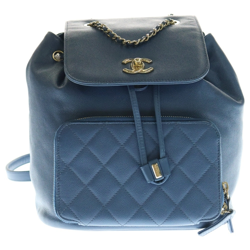 CHANEL(シャネル) ビジネスアフィニティ リュックサック バッグパック ショルダーバッグ ライトブルー ゴールド金具 キャビアスキン