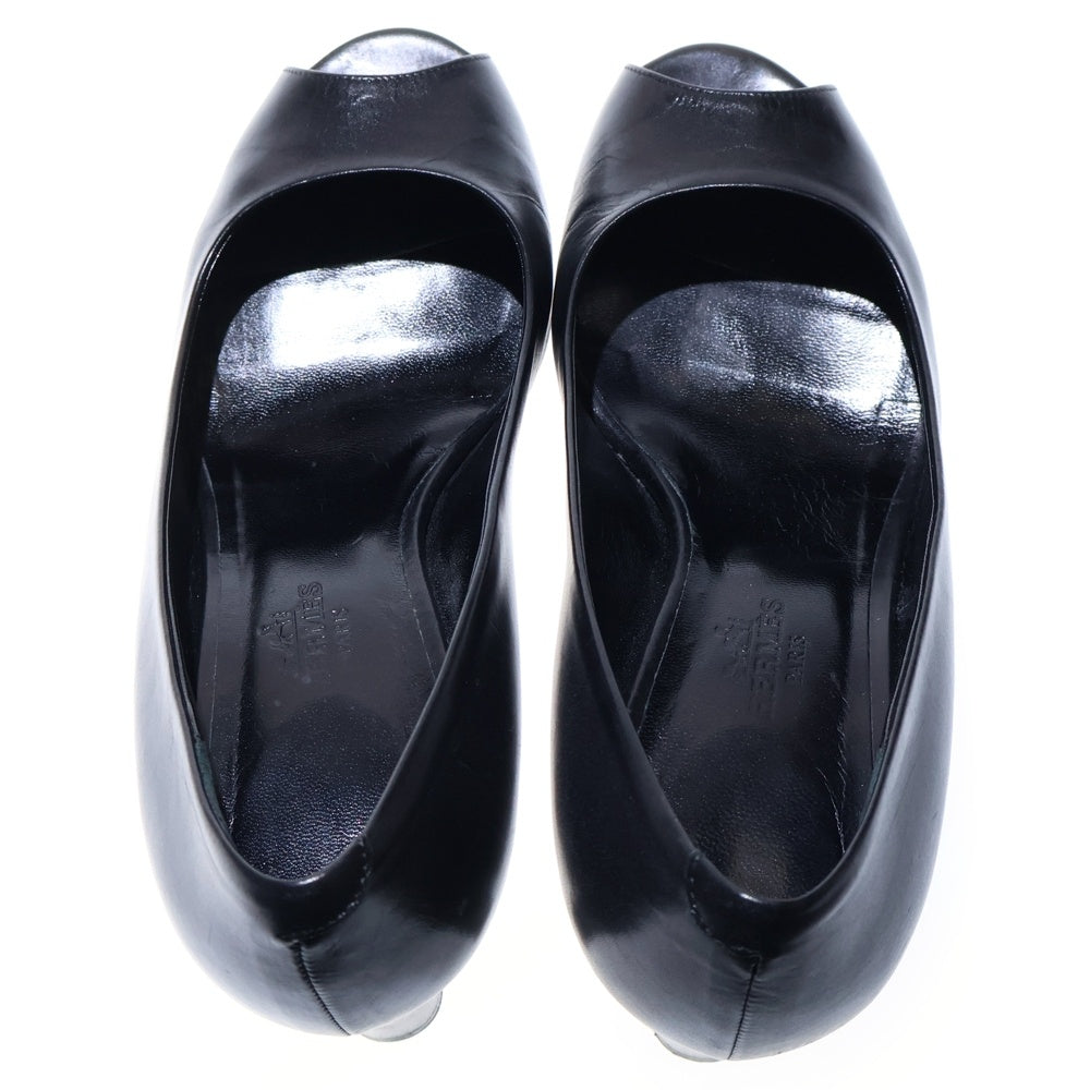 HERMES(エルメス) レザー オープントゥ ヒール パンプス シューズ ブラック レディース