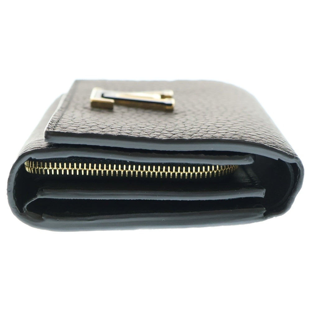 LOUIS VUITTON(ルイヴィトン) ポルトフォイユ カプシーヌ ノワール LVロゴプレート レザー コンパクトウォレット 二つ折り財布 ゴールド金具 ブラック M12149