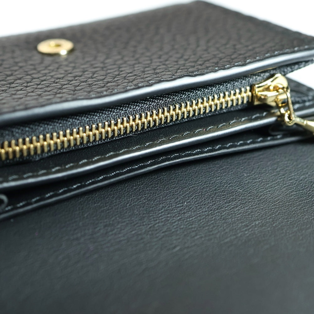 LOUIS VUITTON(ルイヴィトン) ポルトフォイユ カプシーヌ ノワール LVロゴプレート レザー コンパクトウォレット 二つ折り財布 ゴールド金具 ブラック M12149