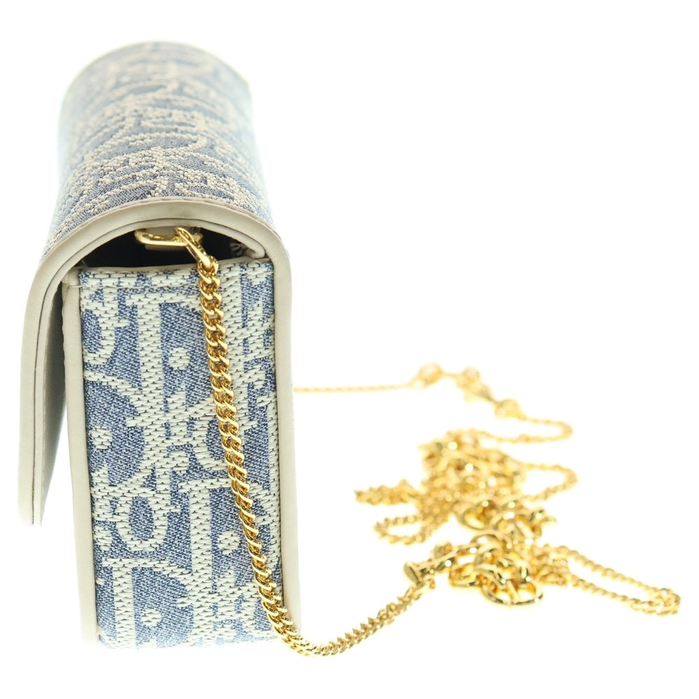 Christian Dior(クリスチャンディオール) Miss Caro ミス カロ オブリーク CDロゴ ターンロック キャンバス レザー チェーンショルダーバッグ ゴールド金具 インディゴ/ホワイト