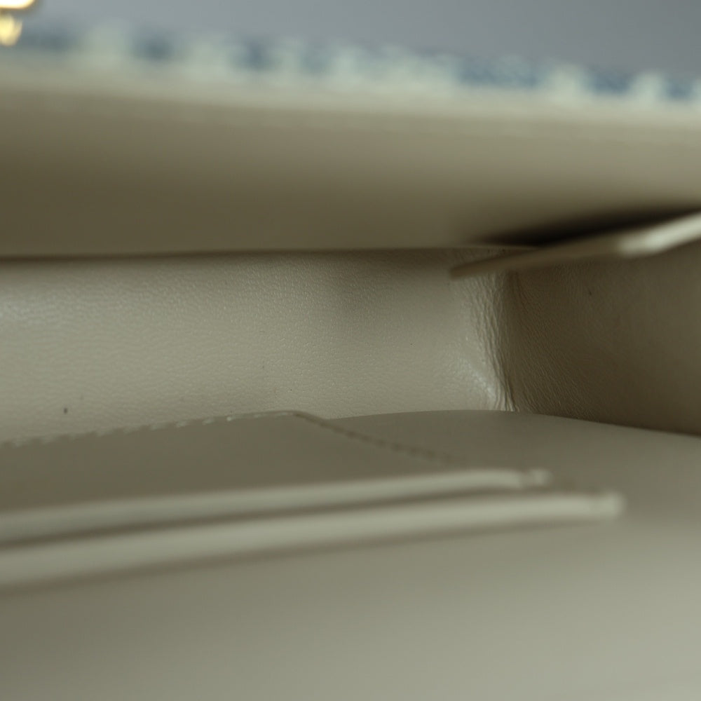 Christian Dior(クリスチャンディオール) Miss Caro ミス カロ オブリーク CDロゴ ターンロック キャンバス レザー チェーンショルダーバッグ ゴールド金具 インディゴ/ホワイト