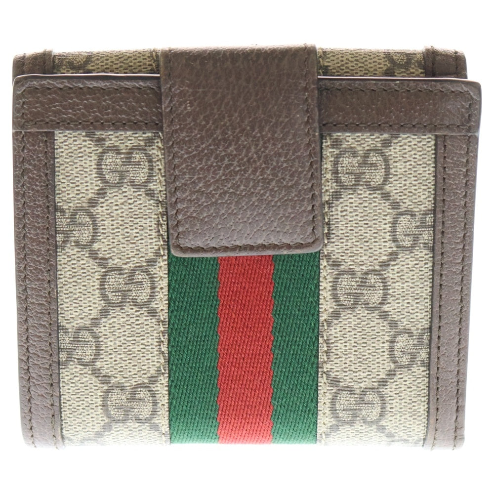 GUCCI(グッチ) GGスプリーム オフディア コンパクトウォレット 三つ折り財布 ベージュ×ブラウン PVC×レザー 523173 ゴールド金具