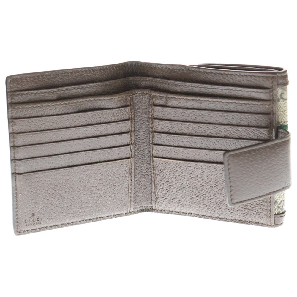 GUCCI(グッチ) GGスプリーム オフディア コンパクトウォレット 三つ折り財布 ベージュ×ブラウン PVC×レザー 523173 ゴールド金具