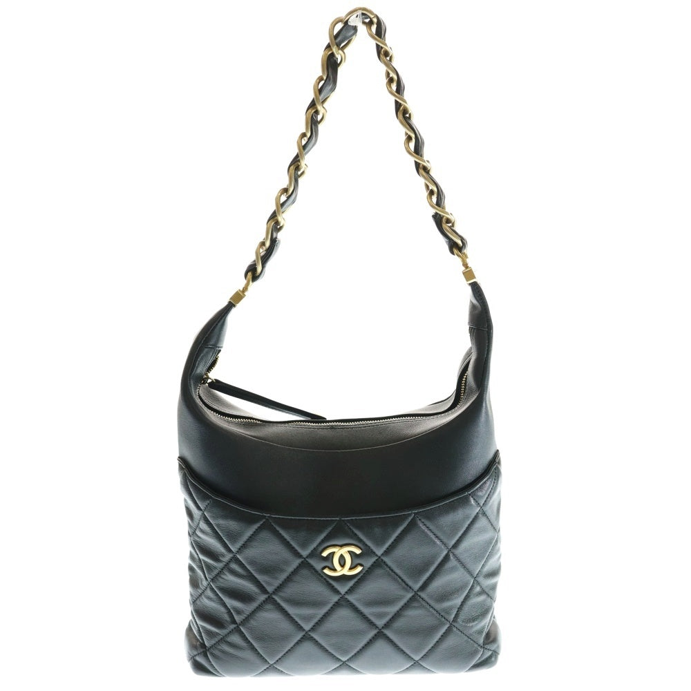 CHANEL(シャネル) マトラッセ ホーボーバッグ チェーン ワンショルダーバッグ ブラック ラムスキン ゴールド金具 AS3292