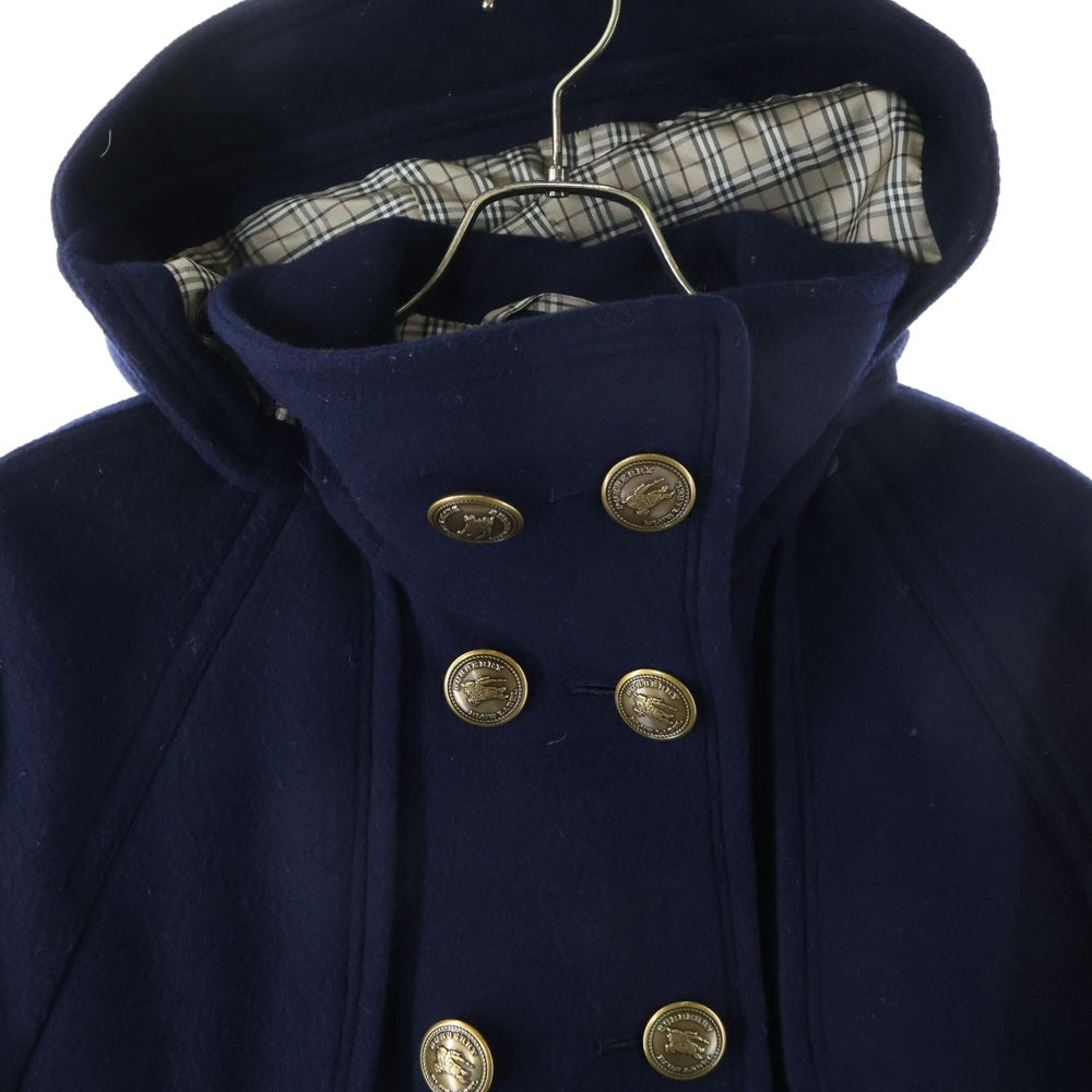 BURBERRYS(バーバリーズ) 裏地ノバチェック総柄 ロゴ ゴールドボタン メルトンウール フーデッド ダブルブレスト トレンチ ポンチョ コート レディース E1G11-407-29