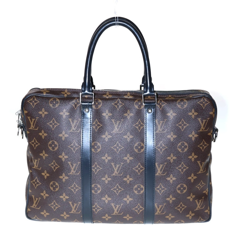 LOUIS VUITTON(ルイヴィトン) モノグラム マカサー ポルトドキュマン ヴォワヤージュ 2WAYバッグ ハンドバッグ ショルダーバッグ ブラウン シルバー金具 レザー×PVC M52005