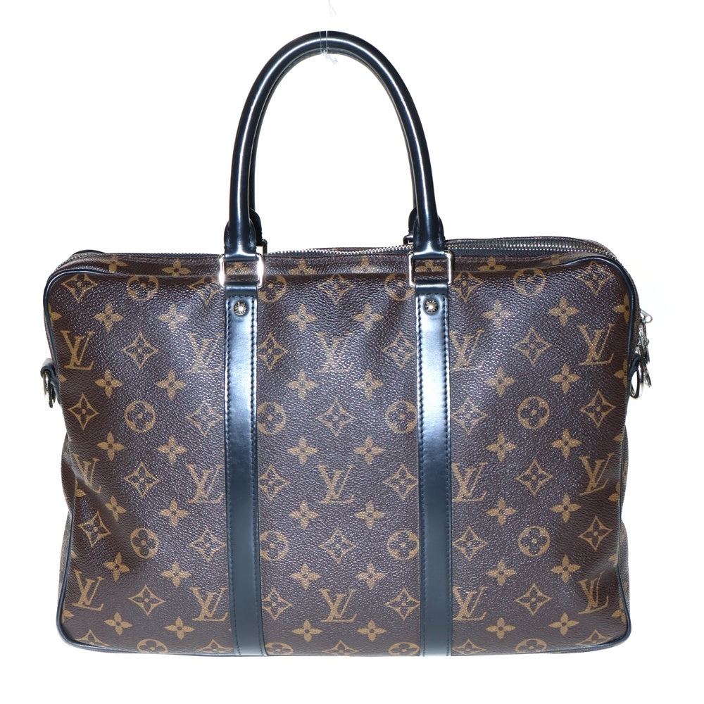LOUIS VUITTON(ルイヴィトン) モノグラム マカサー ポルトドキュマン ヴォワヤージュ 2WAYバッグ ハンドバッグ ショルダーバッグ ブラウン シルバー金具 レザー×PVC M52005