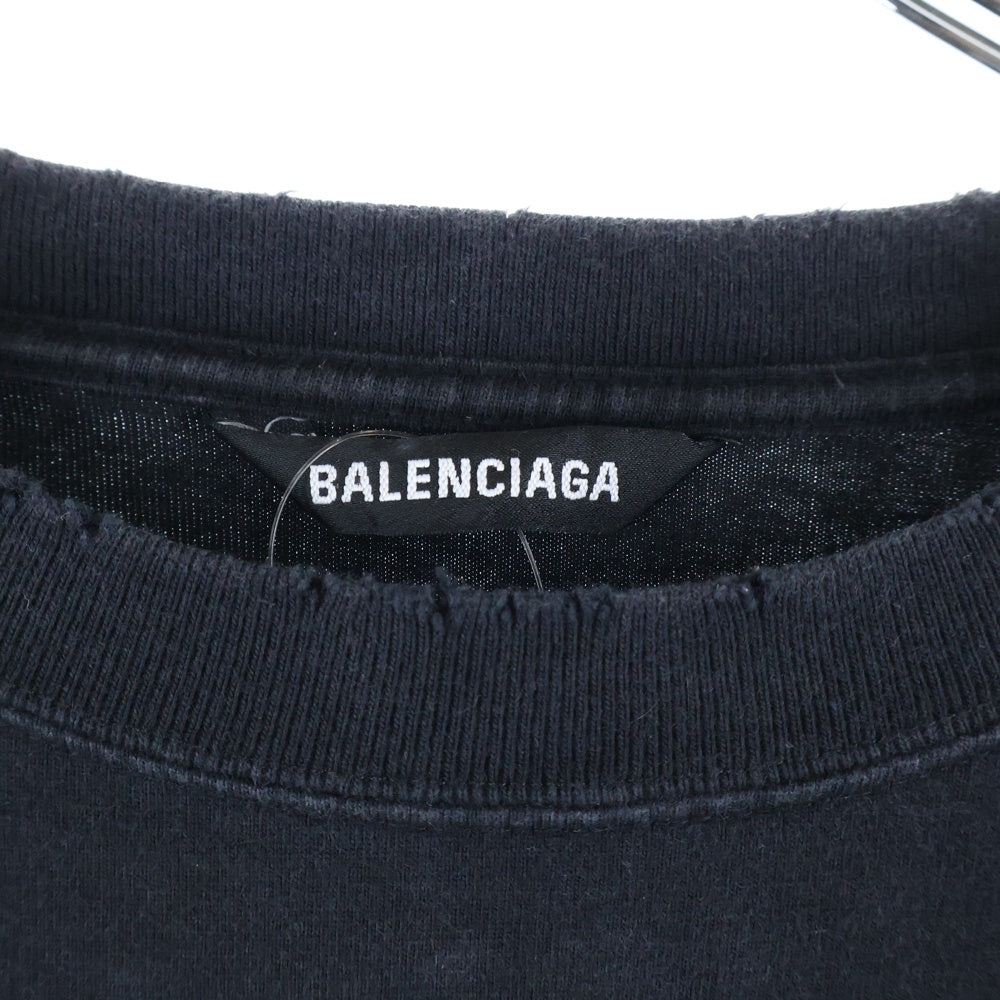 BALENCIAGA(バレンシアガ) ATHLETES アスリート ロゴプリント ダメージ加工 クルーネック 半袖Tシャツ カットソー ブラック 641614
