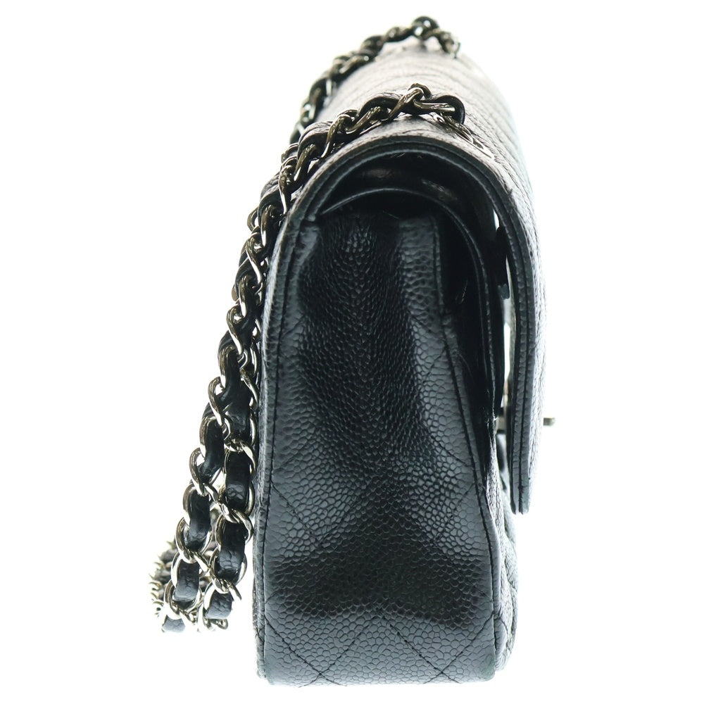 CHANEL(シャネル) マトラッセ25 ココマーク キャビアスキン レザー Wフラップ ダブルチェーン ショルダーバッグ シルバー金具 ブラック