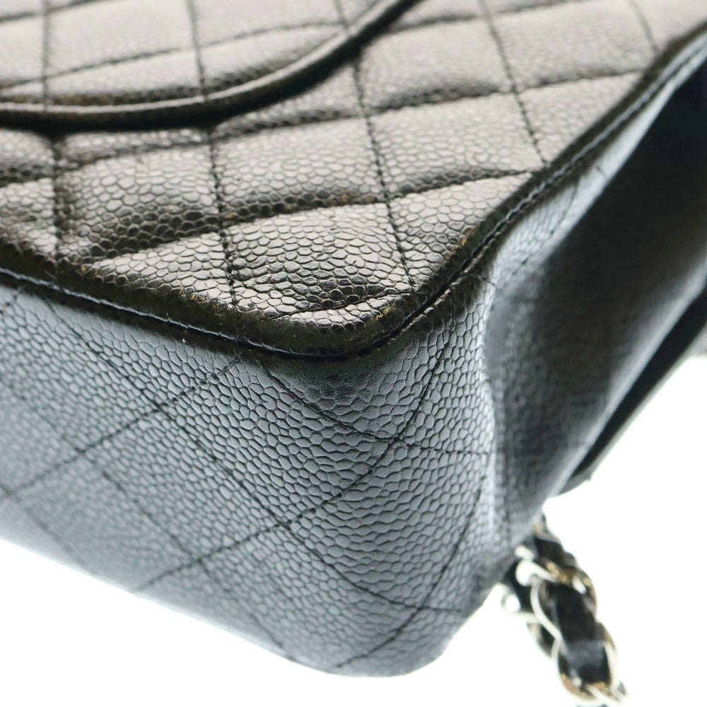 CHANEL(シャネル) マトラッセ25 ココマーク キャビアスキン レザー Wフラップ ダブルチェーン ショルダーバッグ シルバー金具 ブラック