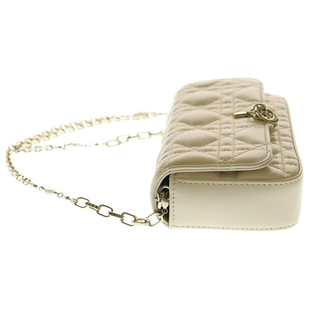 Christian Dior(クリスチャンディオール) My Dior Talk マイディオール トーク フォンバッグ カナージュ ラムスキン レザー チェーンショルダーバッグ ゴールド金具 ベージュ