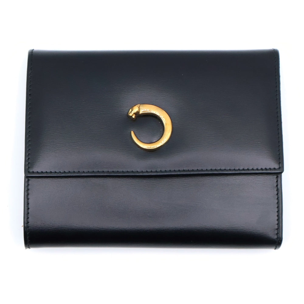 Cartier(カルティエ) パンテール レザー コンパクトウォレット 三つ折り財布 ゴールド金具 ブラック