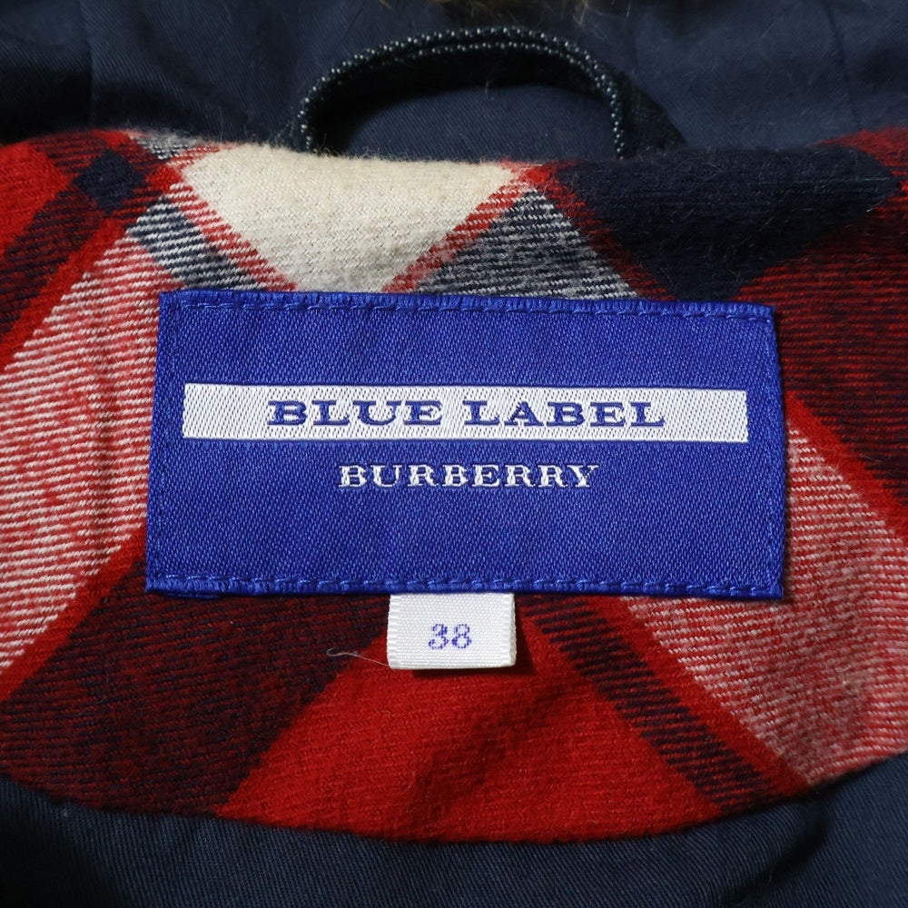 BURBERRY BLUE LABEL(バーバリーブルーレーベル) ファー フーデッド ジップアップ デニム ノースリーブ ダウンベスト インディゴ レディース E1G17-805-29