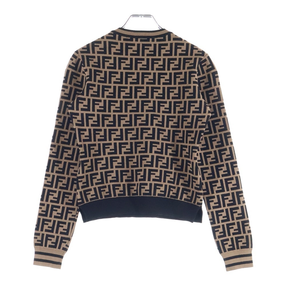 FENDI(フェンディ) ズッカ総柄 レーヨン クルーネック プルオーバー 長袖ニット セーター ブラウン レディース FZY703 A5QG