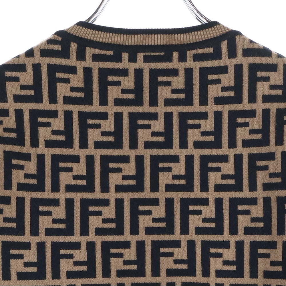 FENDI(フェンディ) ズッカ総柄 レーヨン クルーネック プルオーバー 長袖ニット セーター ブラウン レディース FZY703 A5QG