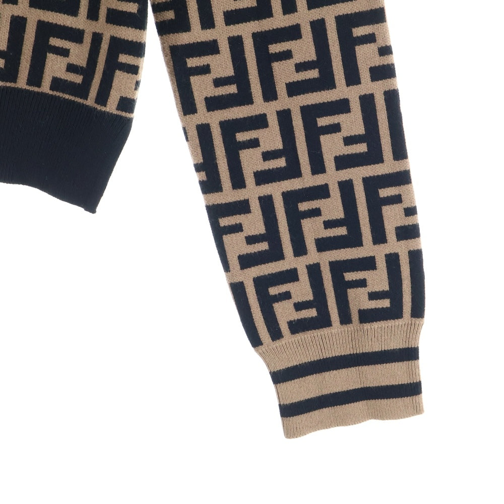 FENDI(フェンディ) ズッカ総柄 レーヨン クルーネック プルオーバー 長袖ニット セーター ブラウン レディース FZY703 A5QG