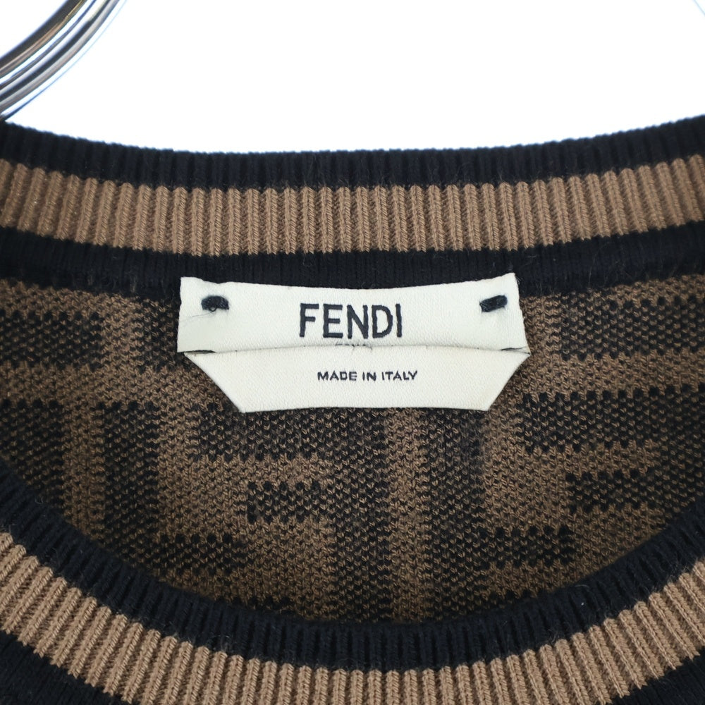 FENDI(フェンディ) ズッカ総柄 レーヨン クルーネック プルオーバー 長袖ニット セーター ブラウン レディース FZY703 A5QG