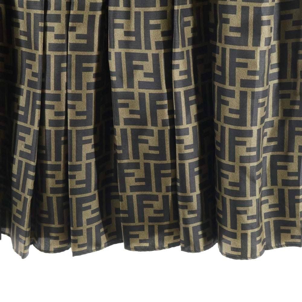 FENDI(フェンディ) ズッカ総柄 シルク プリーツ ロング フレア スカート ブラウン レディース FQ6695 A8G3