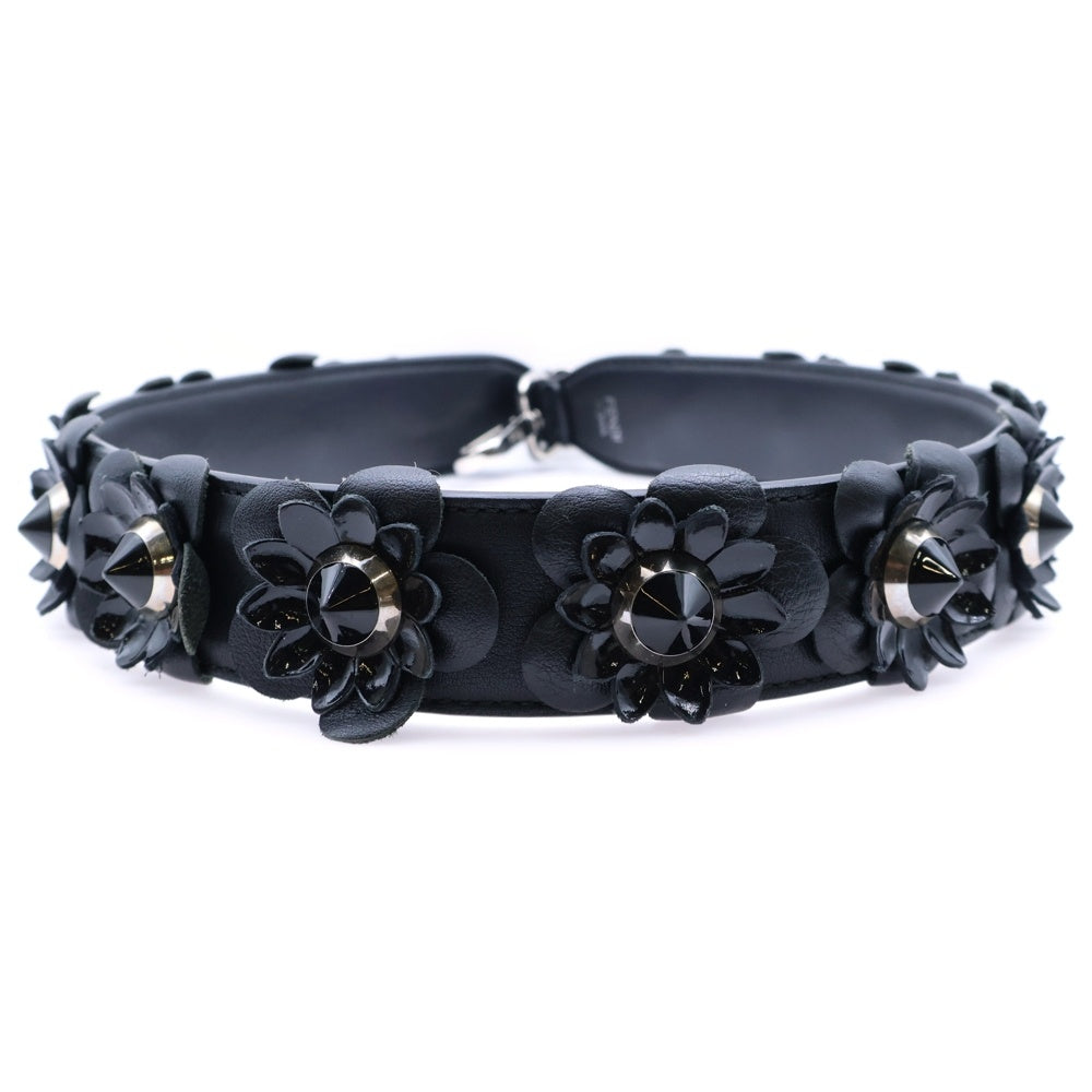 FENDI(フェンディ) フラワーモチーフ スタッズ ショルダーストラップ レザー シルバー金具