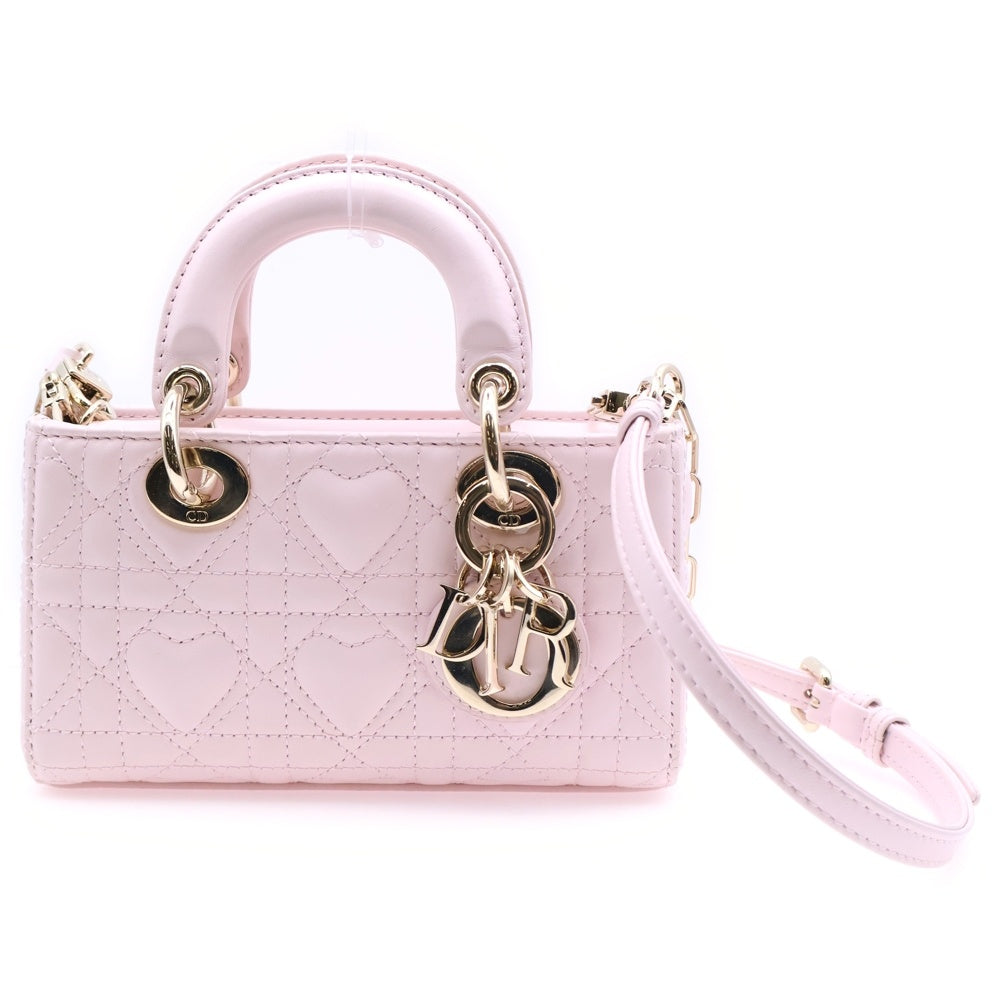 Christian Dior(クリスチャンディオール) レディ D-ジョイ マイクロバッグ 2WAYバッグ ショルダーバッグ ミニハンドバッグ ライトピンク レザー ゴールド金具