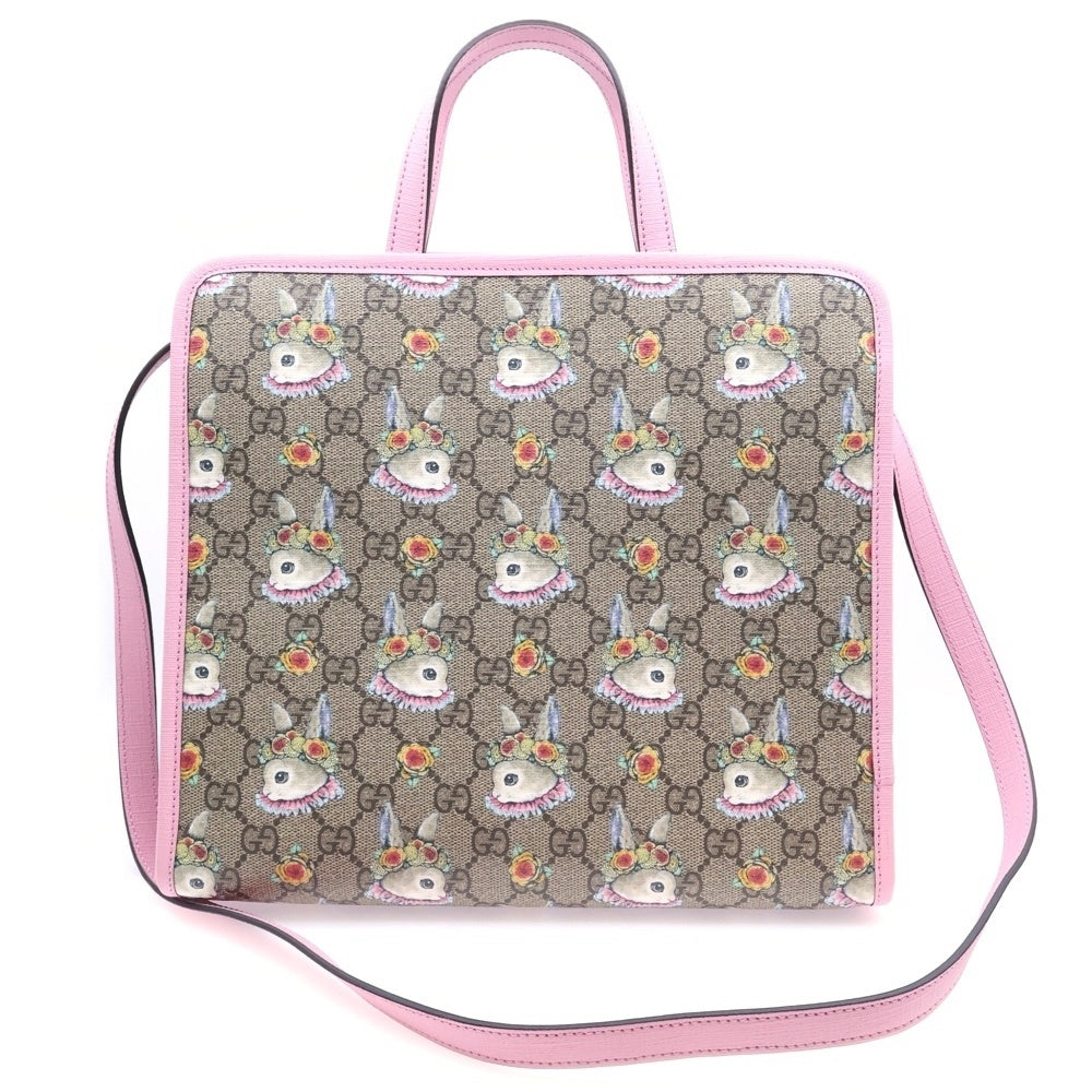 GUCCI(グッチ) GGスプリーム チルドレンズ ヒグチユウコ 2wayバッグ ハンドバッグ ショルダーバッグ トートバッグ ベージュ×ピンク レザー×PVC 630542 シルバー金具