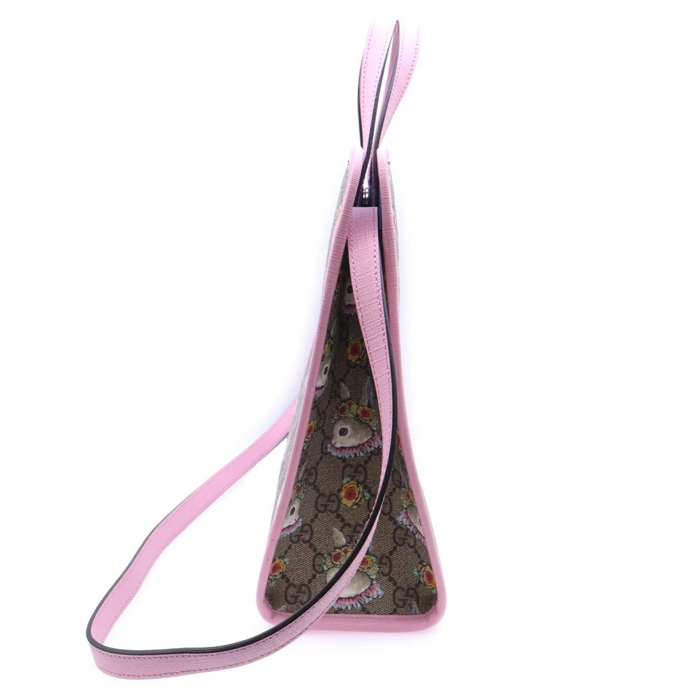 GUCCI(グッチ) GGスプリーム チルドレンズ ヒグチユウコ 2wayバッグ ハンドバッグ ショルダーバッグ トートバッグ ベージュ×ピンク レザー×PVC 630542 シルバー金具