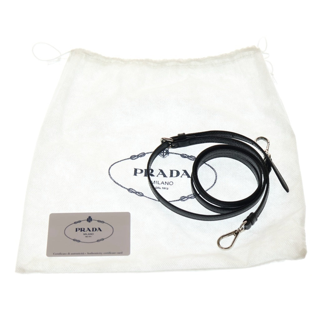 PRADA(プラダ) テスートナイロン トライアングルロゴプレート サフィアーノレザー キルティング 2WAY チェーン ハンド ショルダーバッグ シルバー金具 ブラック 1BH910
