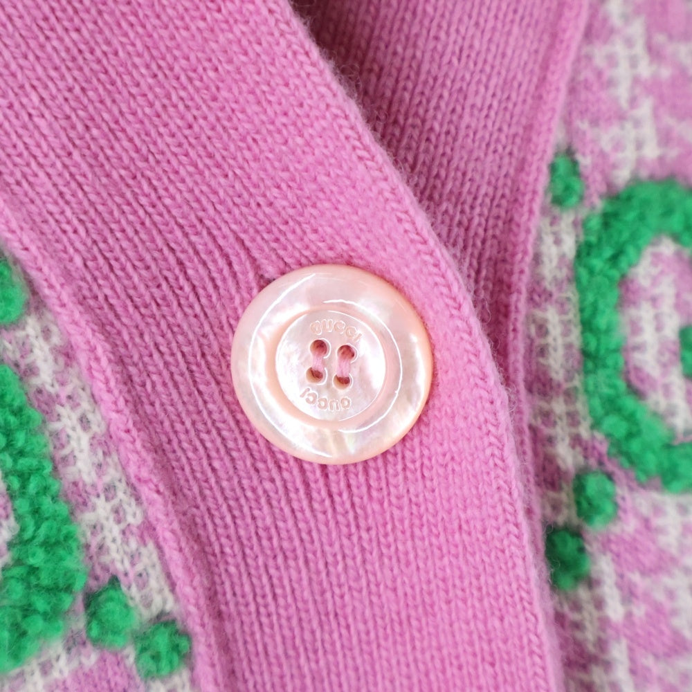 GUCCI(グッチ) GG総柄ジャガード チェック ウール ニット カーディガン ピンク/グリーン 727110