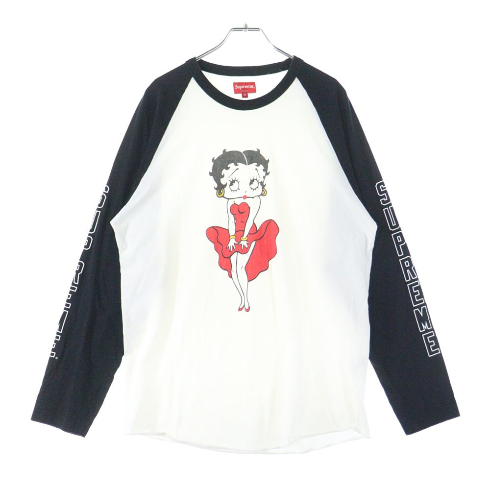 SUPREME(シュプリーム) 16SS Betty Boop Raglan L/S Tee ベティブープ アームロゴ プリント クルーネック ラグラン ロングスリーブ 長袖Tシャツ カットソー ホワイト/ブラック
