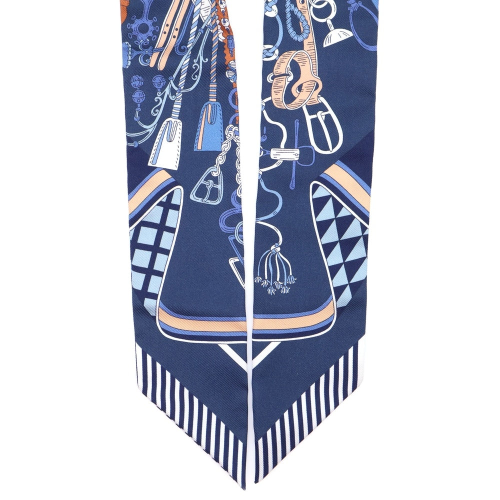 HERMES(エルメス) ツイリー ネイビー シルク スカーフ 鞍職人の花束