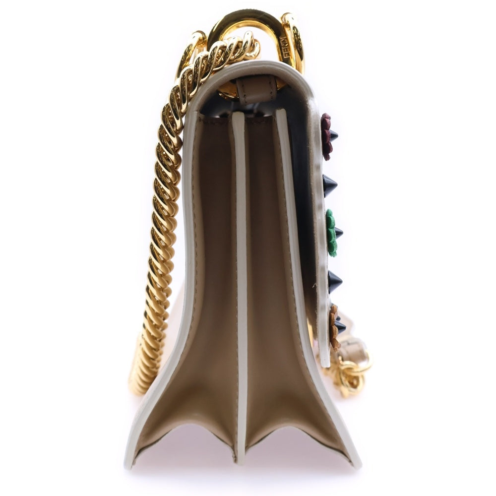 FENDI(フェンディ) キャナイ フラワー ミニ チェーンショルダーバッグ ショルダーポシェット ピンクベージュ レザー 8M0381 ゴールド金具