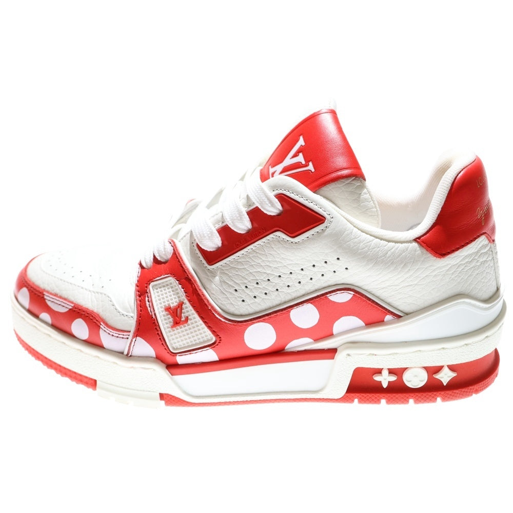 LOUIS VUITTON(ルイヴィトン) ×草間彌生 YK LVトレイナー ライン インフィニティドット レザー レースアップ ローカットシューズ スニーカー レッド/ホワイト レディース
