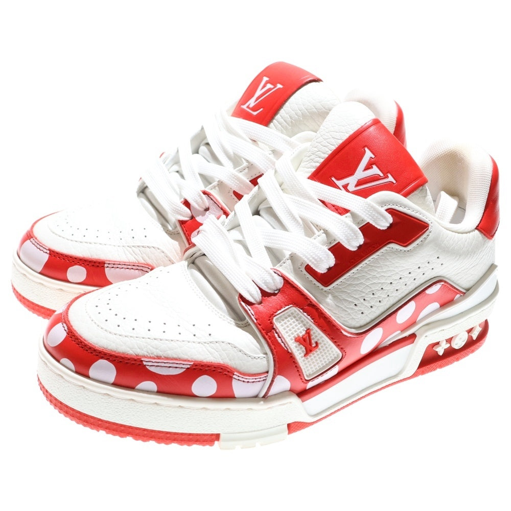 LOUIS VUITTON(ルイヴィトン) ×草間彌生 YK LVトレイナー ライン インフィニティドット レザー レースアップ ローカットシューズ スニーカー レッド/ホワイト レディース