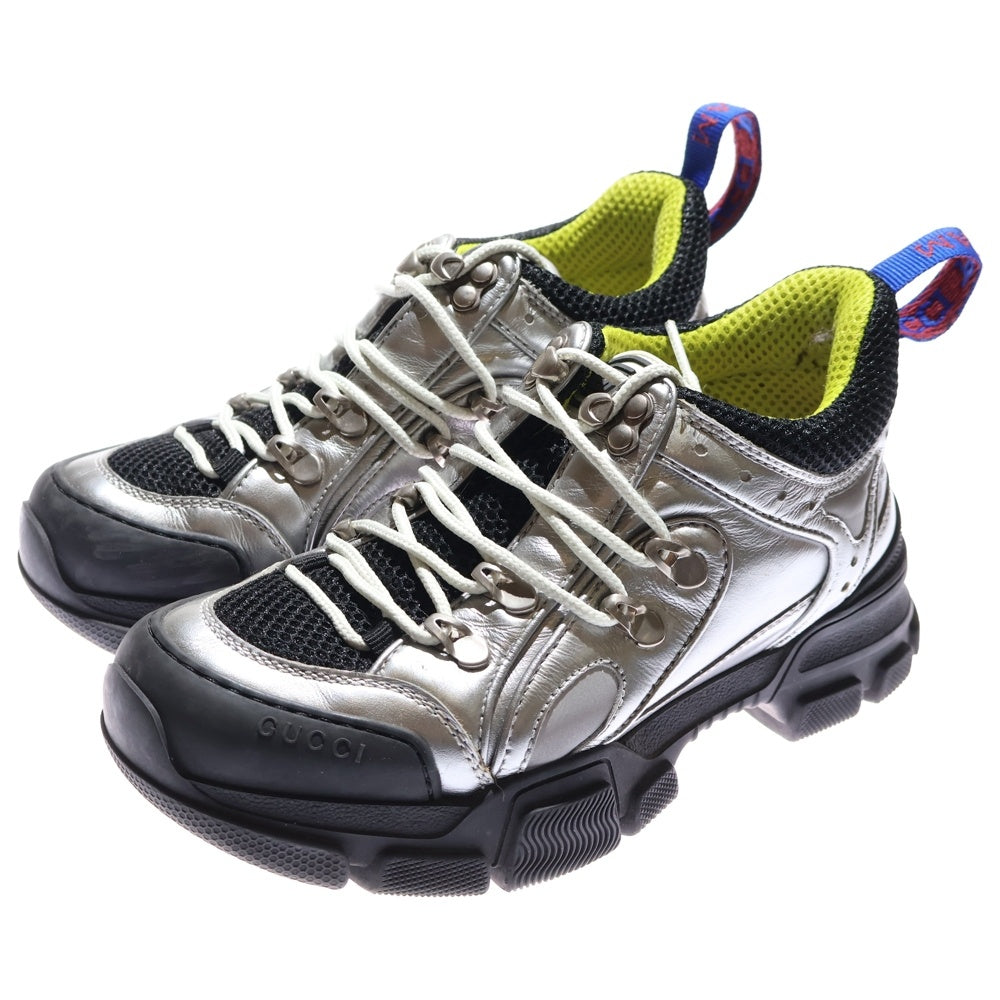 GUCCI(グッチ) フラッシュトレック ビジュー ラバーロゴ ローカットシューズ スニーカー シルバー/ブラック レディース