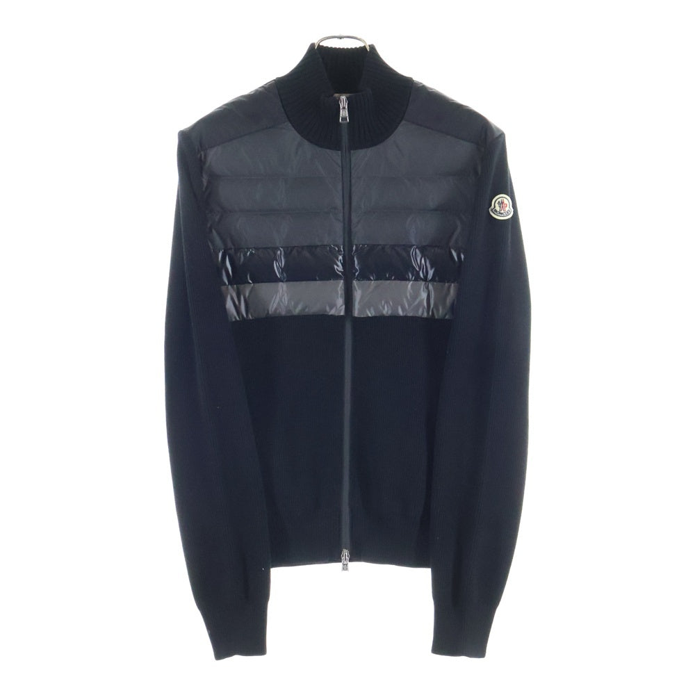 MONCLER(モンクレール) 22SS ワッペンロゴ コットンニット切り替え ハイネック ジップアップ ダウンジャケット ブラック/グレー H10919B00003 M1367