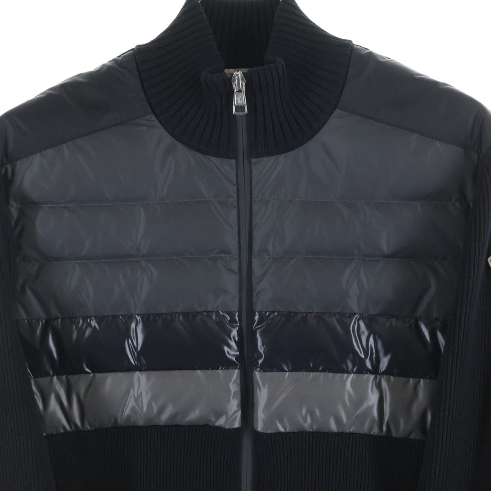 MONCLER(モンクレール) 22SS ワッペンロゴ コットンニット切り替え ハイネック ジップアップ ダウンジャケット ブラック/グレー H10919B00003 M1367