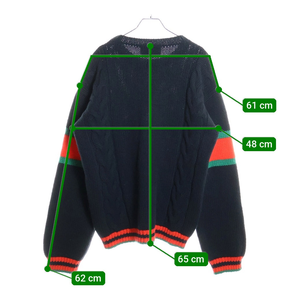 GUCCI(グッチ) 19AW シェリーライン ケーブルウールニットセーター ブラック/グリーン/レッド 548115-X1561
