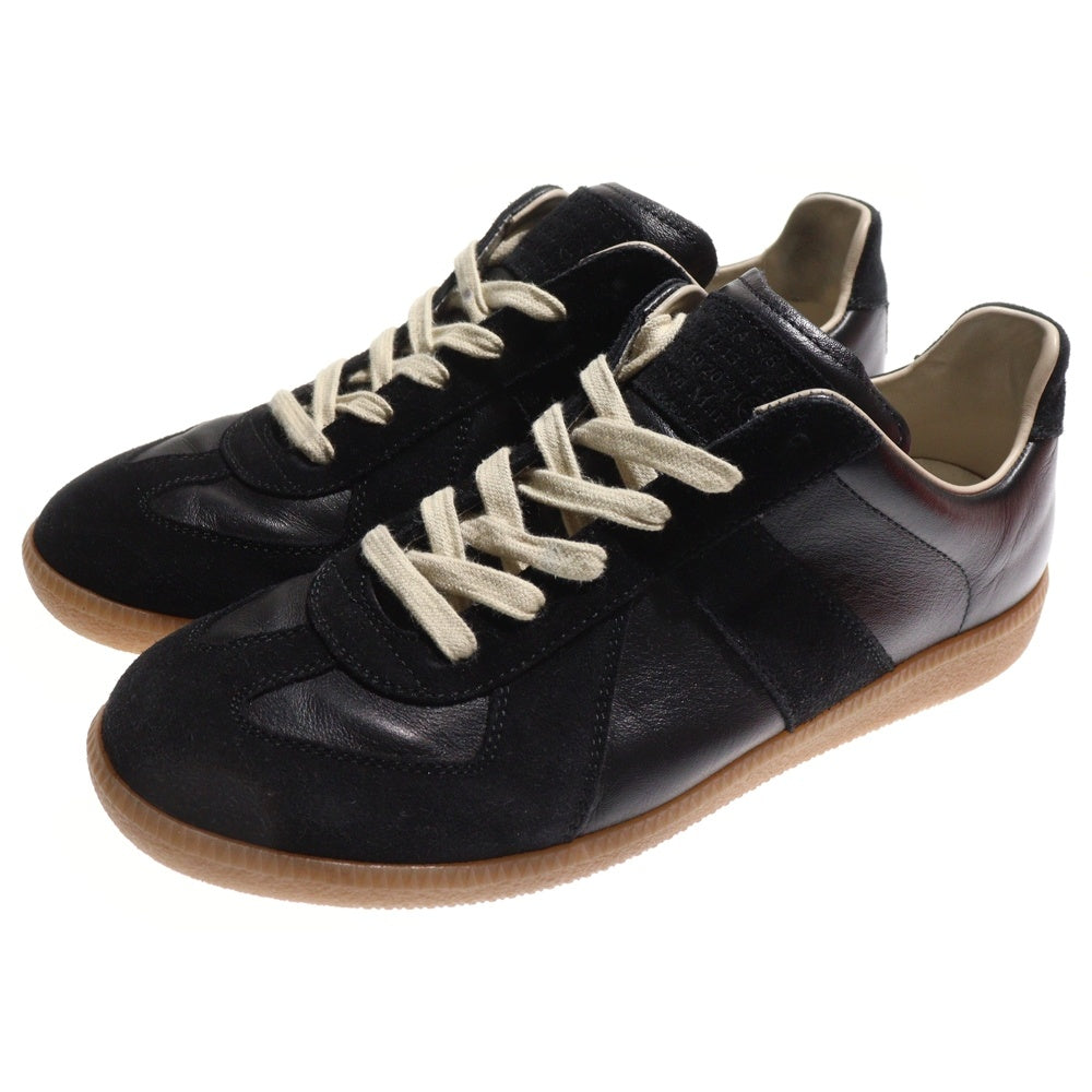 Maison Margiela 22(メゾンマルジェラ) REPLICA ジャーマントレーナー スエード切替レースアップローカットシューズ レザースニーカー ブラック