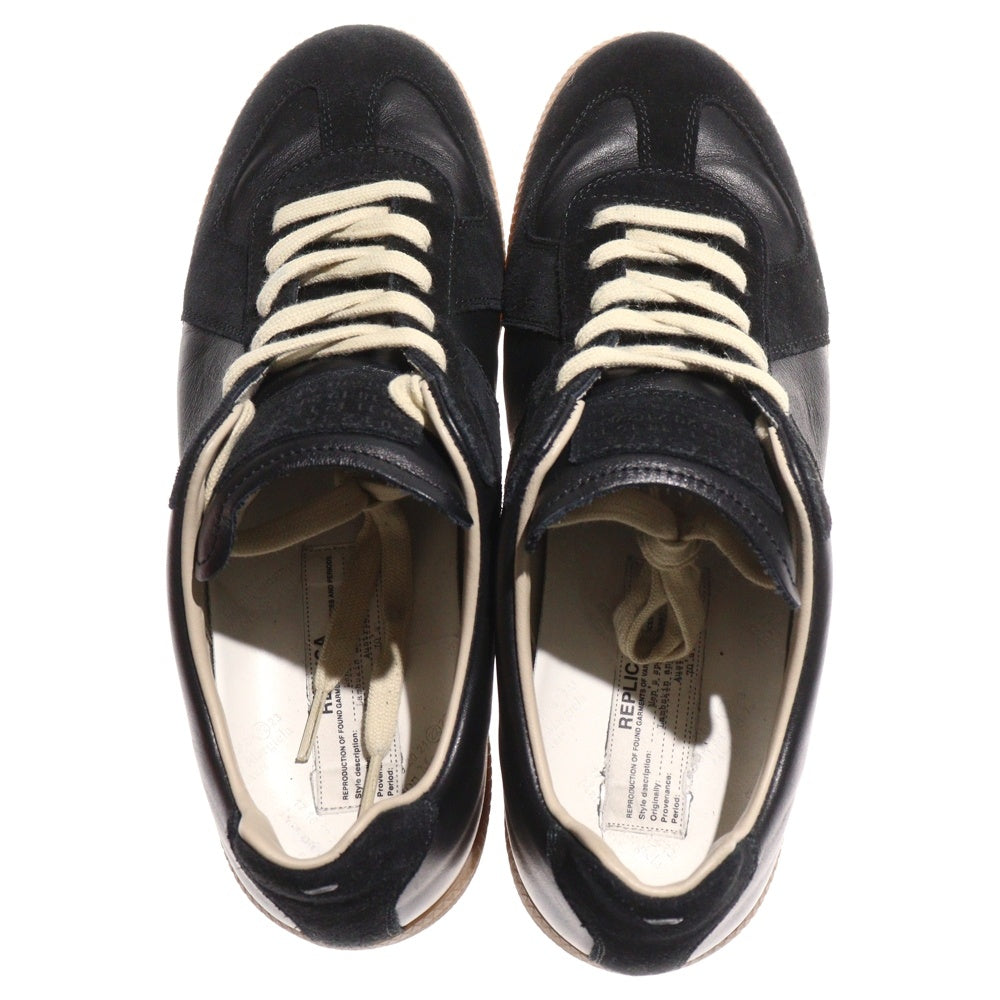Maison Margiela 22(メゾンマルジェラ) REPLICA ジャーマントレーナー スエード切替レースアップローカットシューズ レザースニーカー ブラック