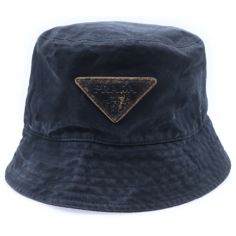 PRADA(プラダ) バケットハット 帽子 フェード加工 ブラック コットン 2HC137