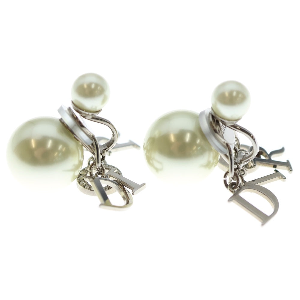 Christian Dior(クリスチャンディオール) パールイヤリング トライバル ロゴラインストーン ホワイト×シルバー