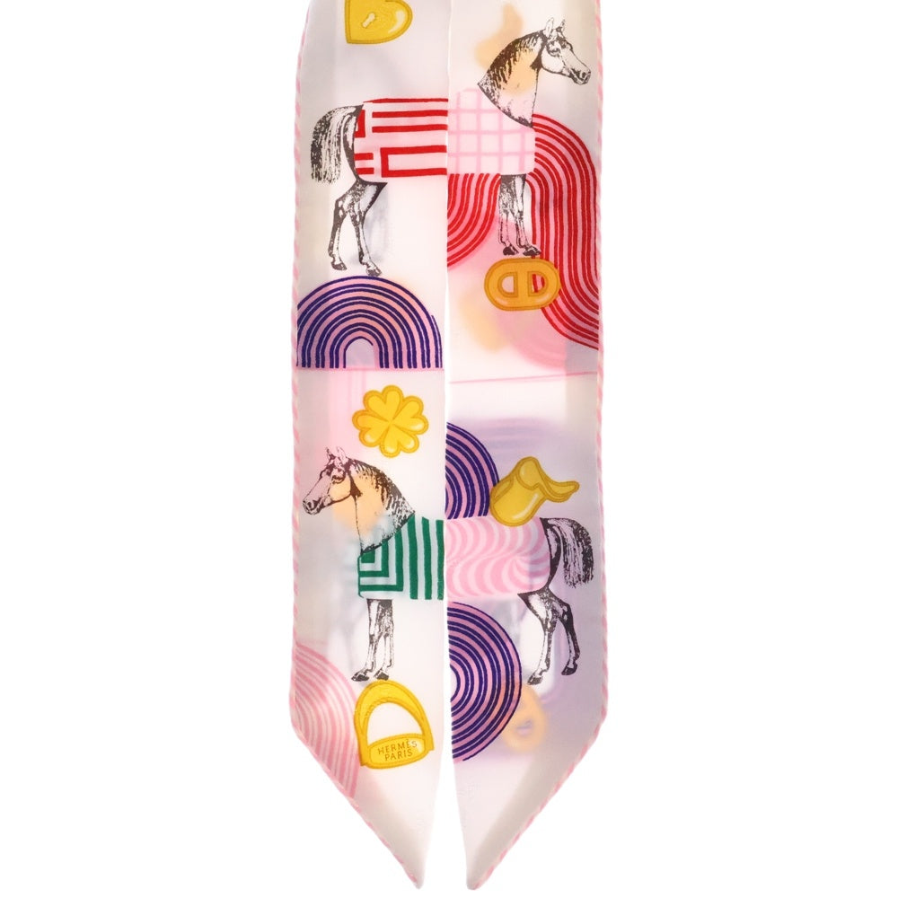 HERMES(エルメス) ツイリー ガルド ローブ ポップ シルクスカーフ ホワイト×ピンク マルチカラー レディース