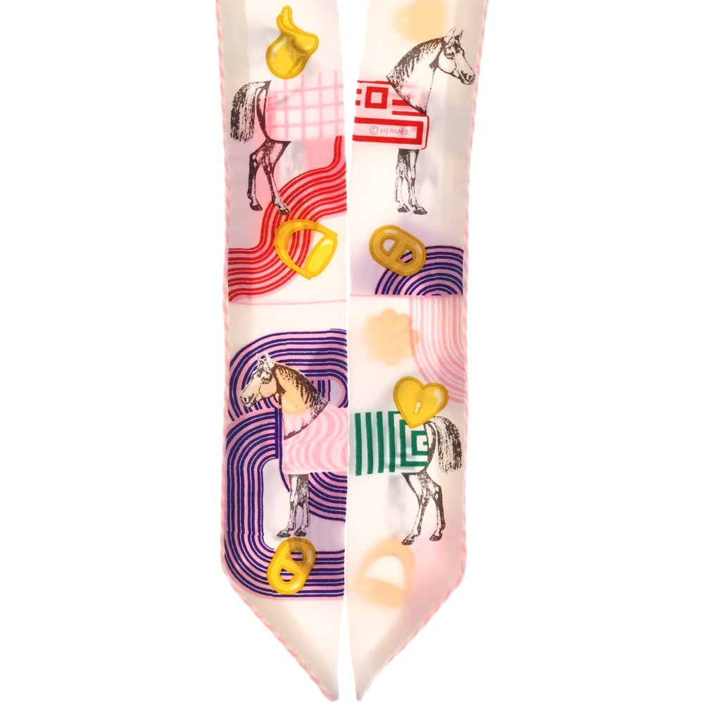 HERMES(エルメス) ツイリー ガルド ローブ ポップ シルクスカーフ ホワイト×ピンク マルチカラー レディース