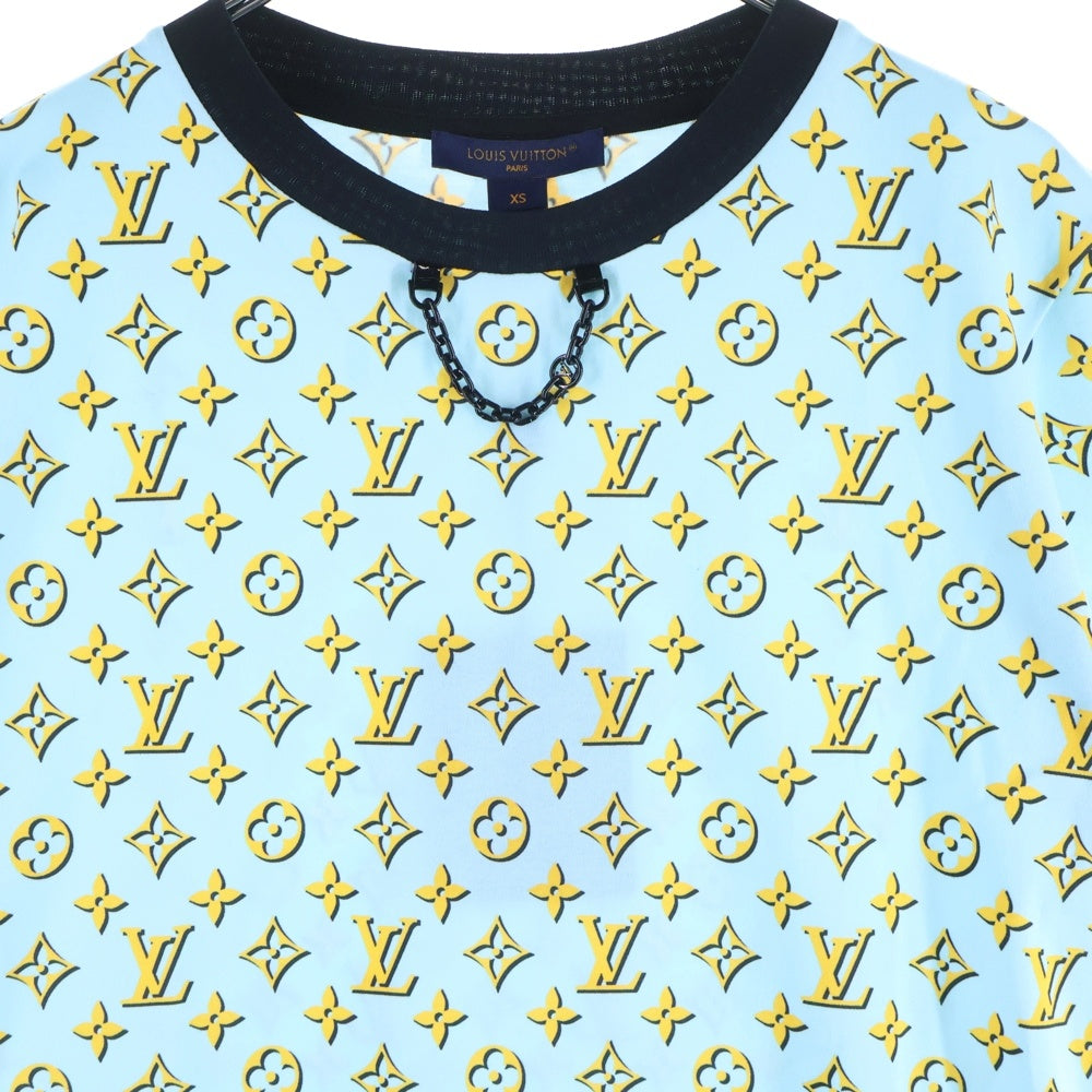 LOUIS VUITTON(ルイヴィトン) 24AW 3Dモノグラム 総柄プリント チェーン装飾 クルーネック 半袖Tシャツ カットソー ライトブルー/イエロー RW242WW AKA FRTS51