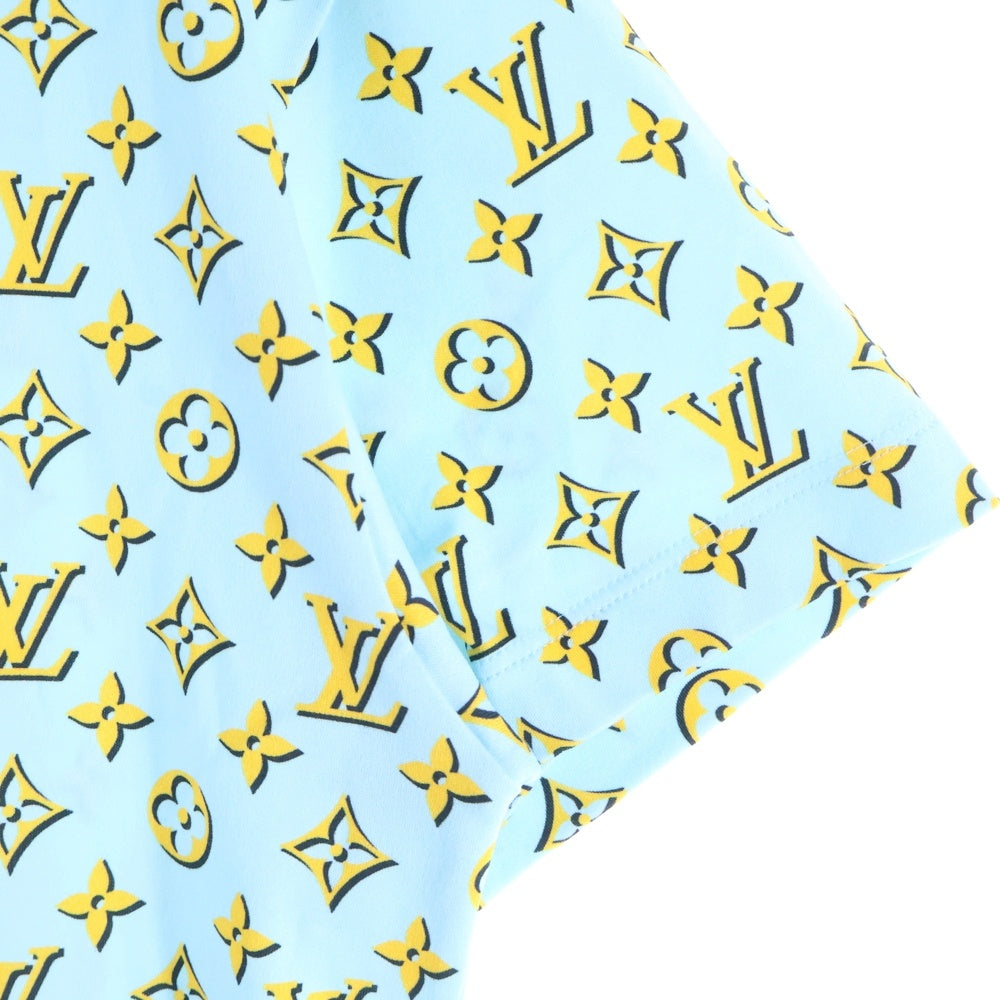 LOUIS VUITTON(ルイヴィトン) 24AW 3Dモノグラム 総柄プリント チェーン装飾 クルーネック 半袖Tシャツ カットソー ライトブルー/イエロー RW242WW AKA FRTS51