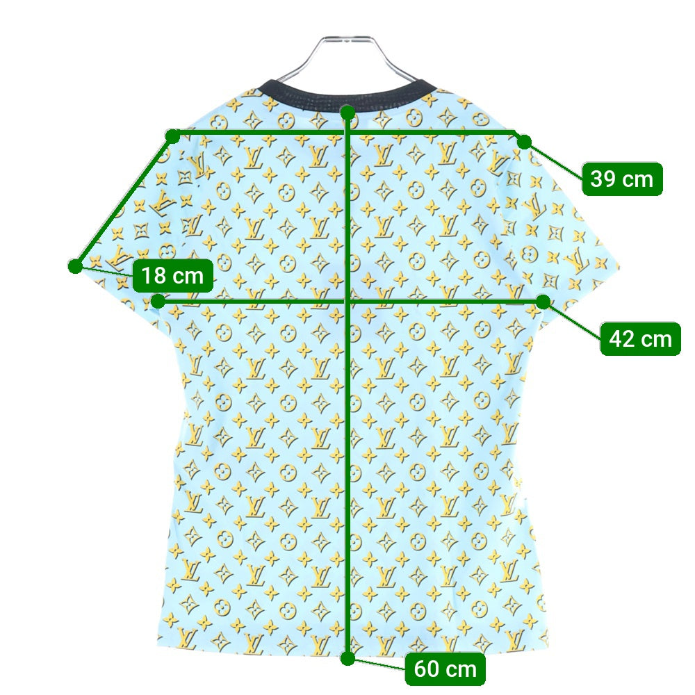 LOUIS VUITTON(ルイヴィトン) 24AW 3Dモノグラム 総柄プリント チェーン装飾 クルーネック 半袖Tシャツ カットソー ライトブルー/イエロー RW242WW AKA FRTS51