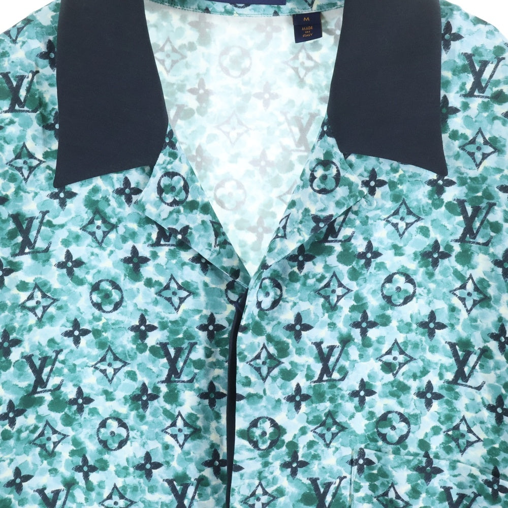 LOUIS VUITTON(ルイヴィトン) 23AW モノグラム クレープ 総柄プリント オープンカラー レーヨン 半袖シャツ グリーン RM232M ZR1 HPS25W