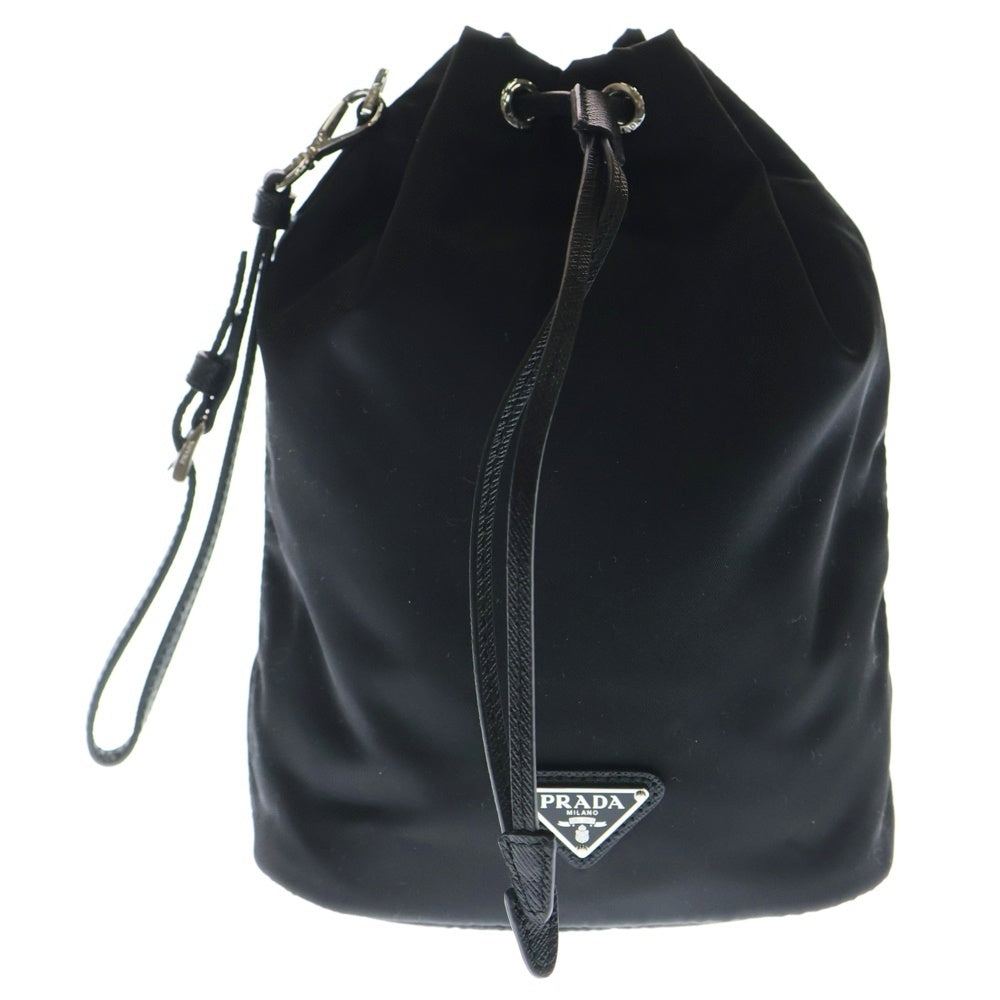 PRADA(プラダ) リナイロン 巾着バッグ ポーチ ケース 小物入れ ブラック ナイロン 1NS369 シルバー金具 レディース